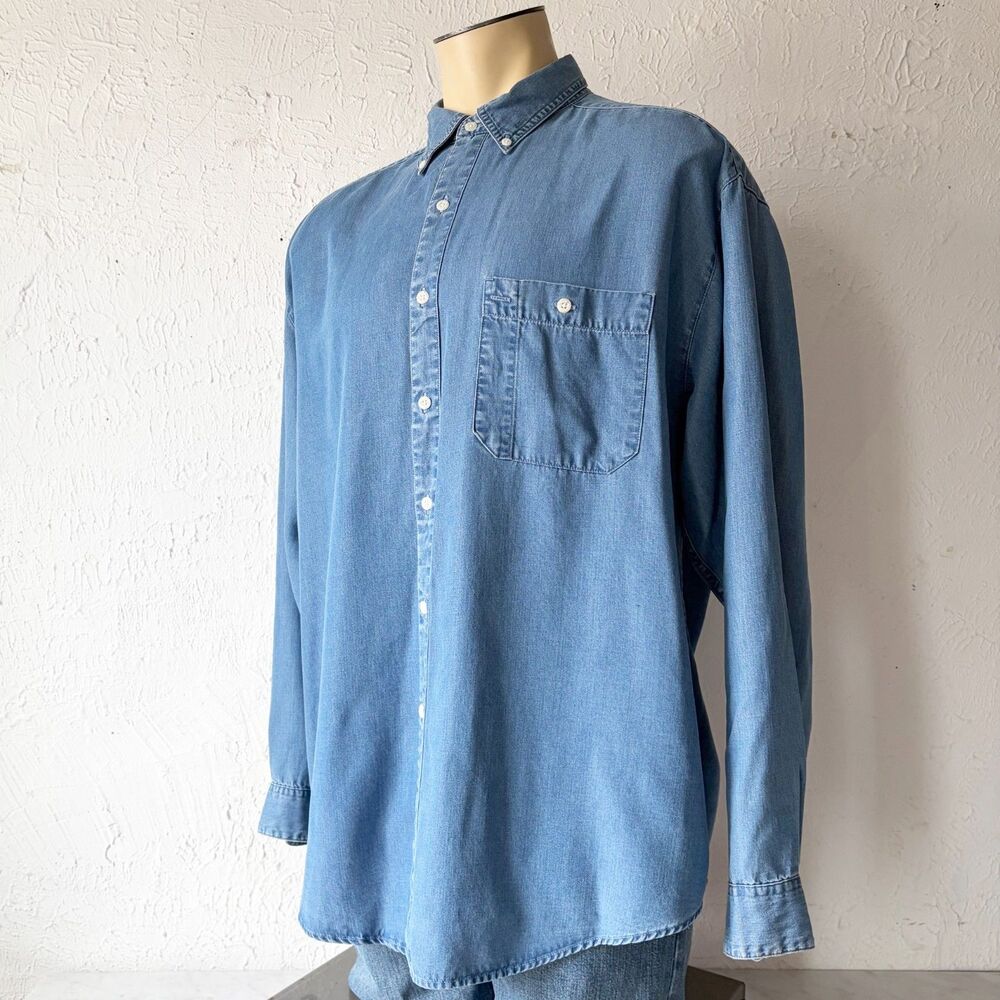 Gear for Sports Men's XL Denim Shirt Tencel Blend Button Down Long Sleeve Blue